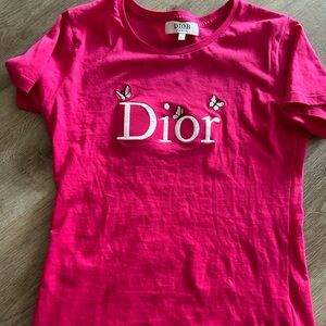 Dior Pink Tee with Butterfly Embellishments